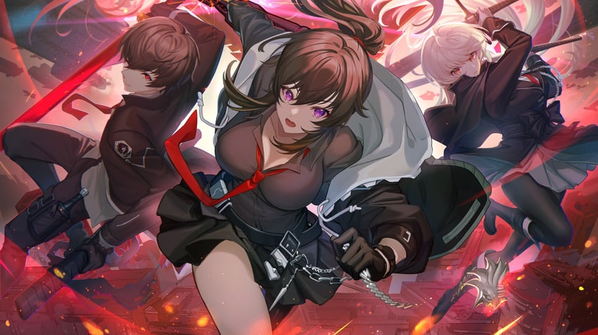 yoo mina, hilde, and joo shiyoon (counter:side) drawn by asukayou