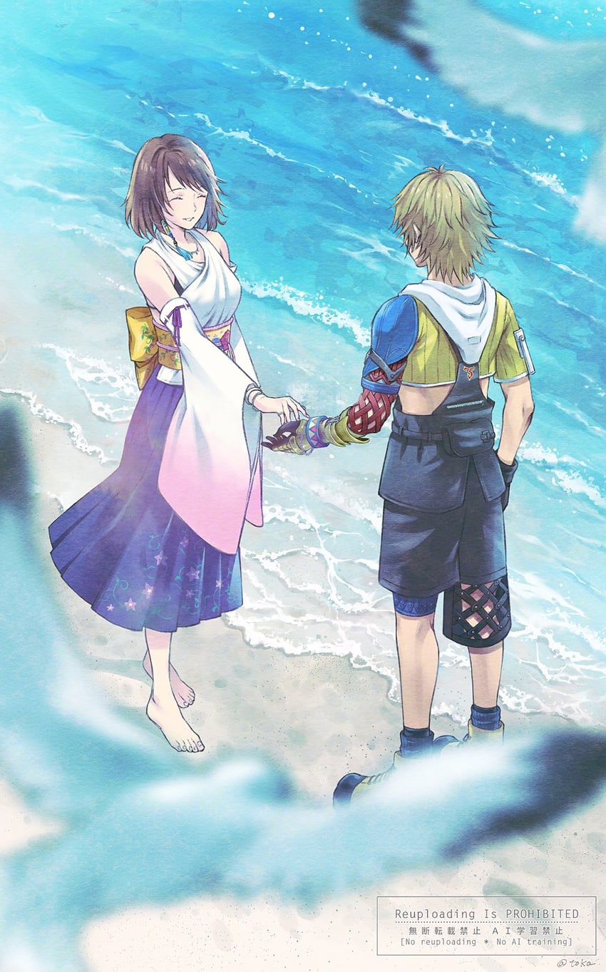 yuna and tidus (final fantasy and 1 more) drawn by quichi_91