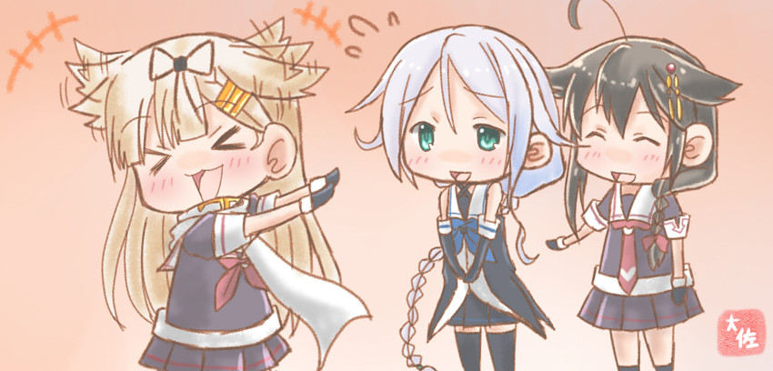 shigure, yuudachi, shigure kai ni, yuudachi kai ni, and umikaze (kantai collection) drawn by taisa_(kari)