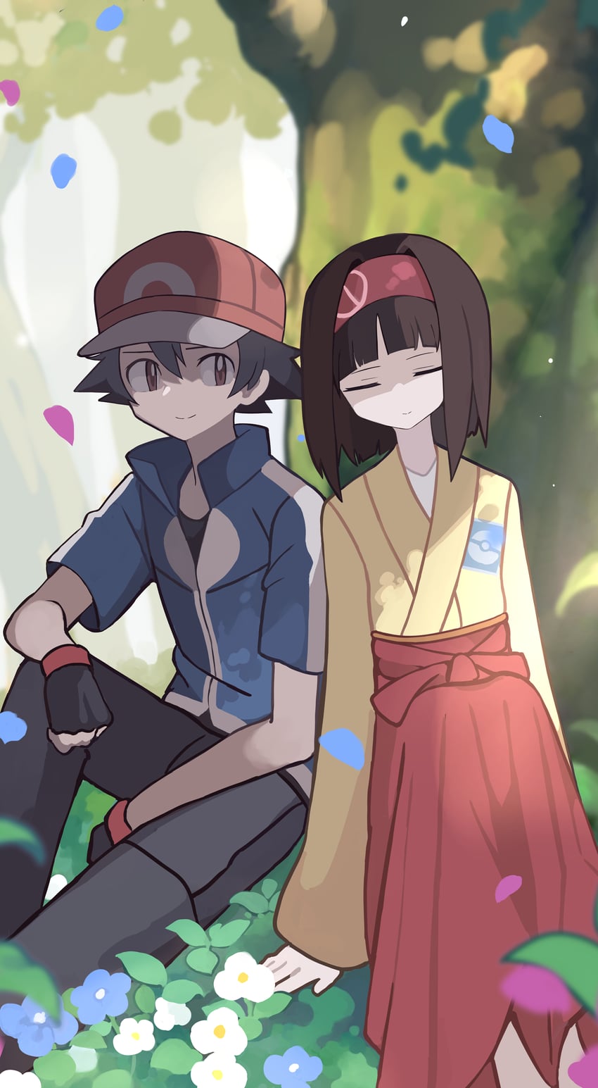 ash ketchum and erika (pokemon and 2 more) drawn by putchi_(kinokonokami)