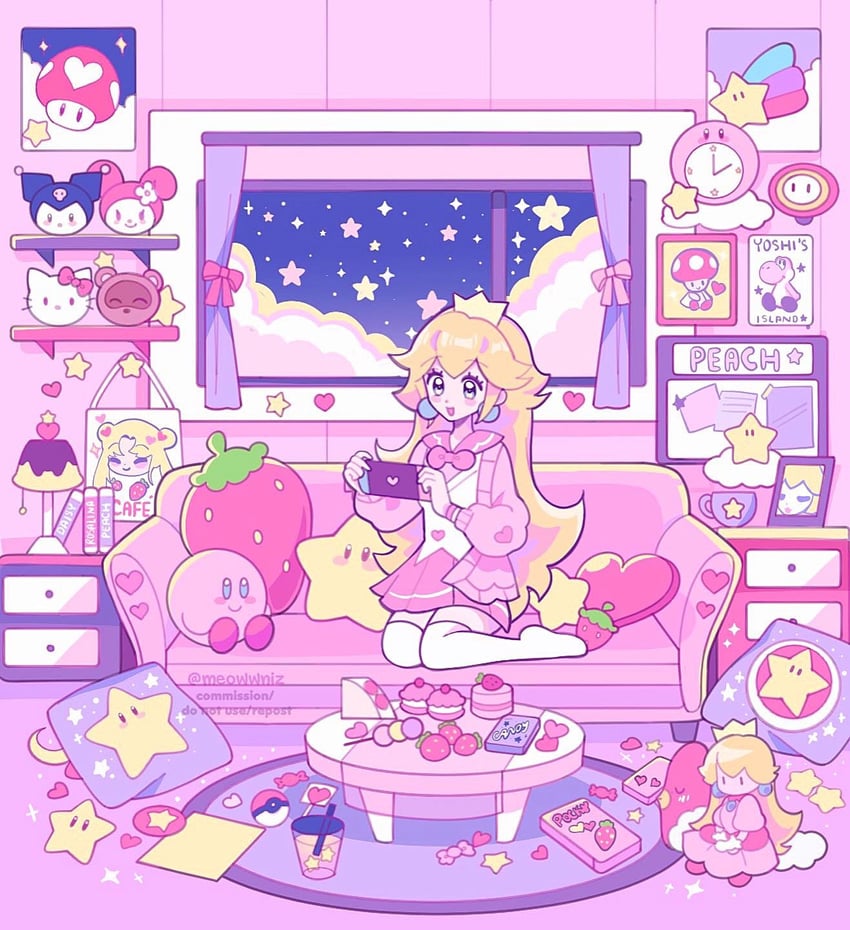kirby, princess peach, tsukino usagi, hello kitty, my melody, and 6 more (pokemon and 8 more) drawn by meowwniz