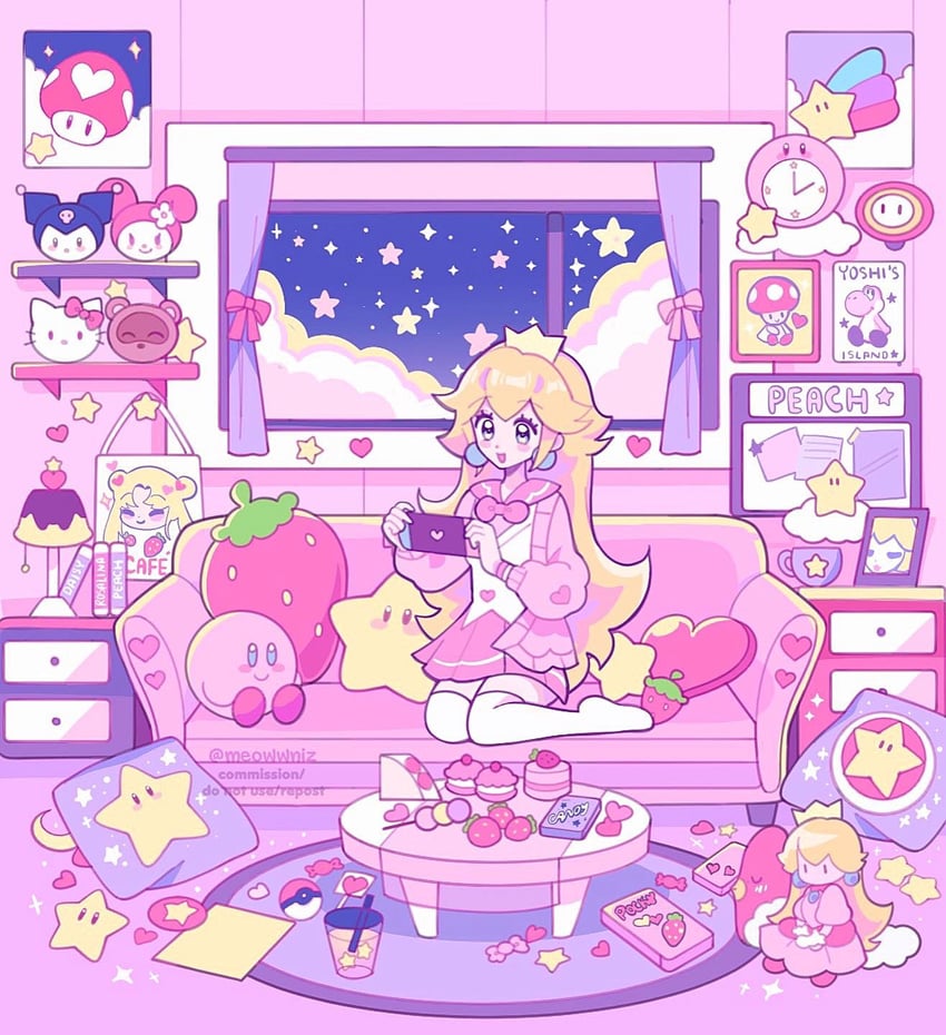 kirby, princess peach, tsukino usagi, yoshi, my melody, and 5 more (pokemon and 7 more) drawn by meowwniz