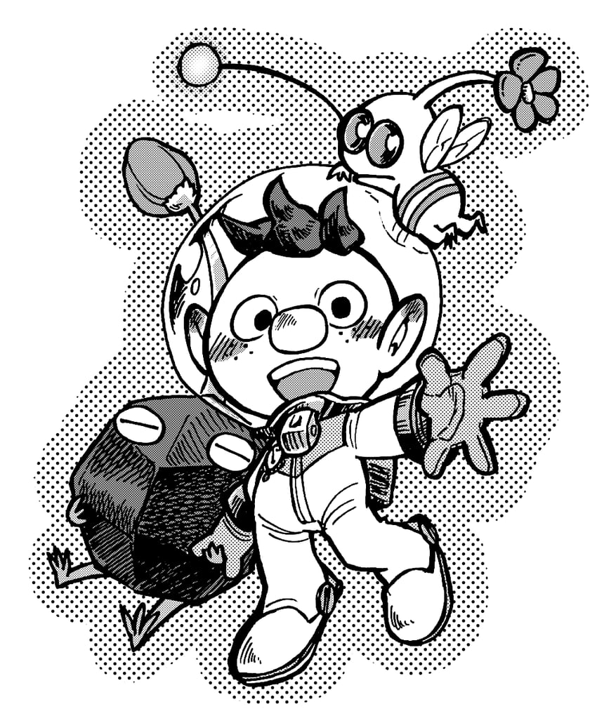 winged pikmin, rock pikmin, and alph (pikmin) drawn by taichohanuma