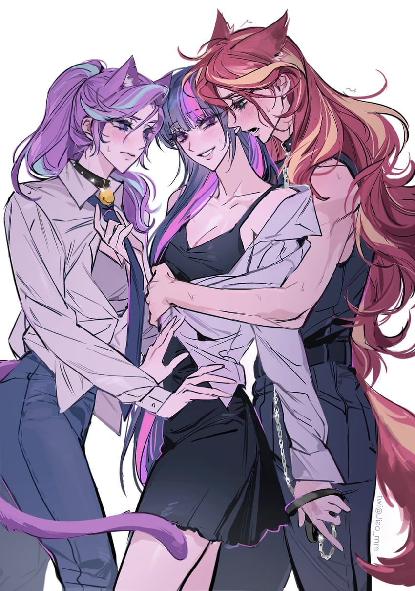 twilight sparkle, sunset shimmer, and starlight glimmer (my little pony and 2 more) drawn by m_omoo