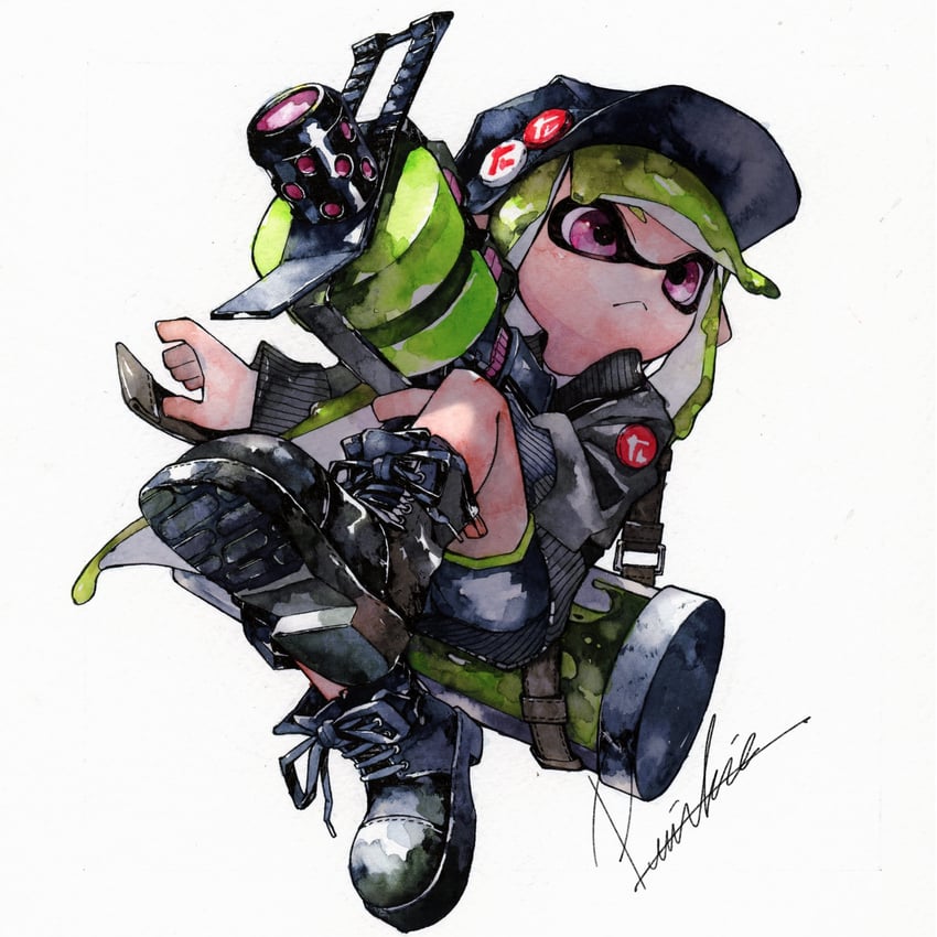 inkling player character and inkling girl (splatoon) drawn by mhxbump