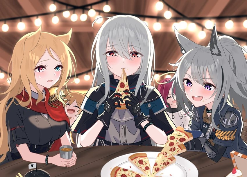 skadi, exusiai, ceobe, grani, and archetto (arknights) drawn by aruku_(arukunights)