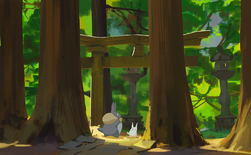 chibi totoro and chuu totoro (studio ghibli and 1 more) drawn by snatti