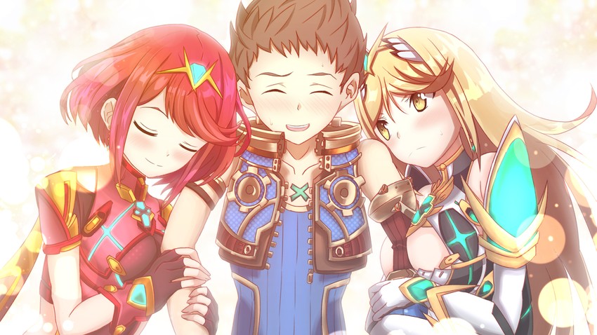 pyra, mythra, and rex (xenoblade chronicles and 1 more) drawn by rurutan_(kohamatrio)