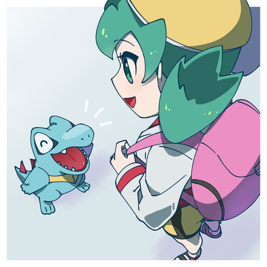 kris and totodile (pokemon and 1 more) drawn by omochi_(omotimotittona3)
