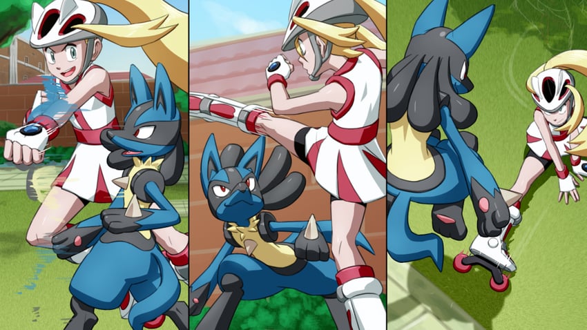 lucario and korrina (pokemon and 1 more) drawn by joeadok