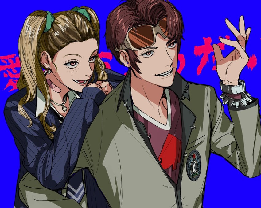ayase yuka and uesugi hidehiko (persona and 1 more) drawn by amikoiiko
