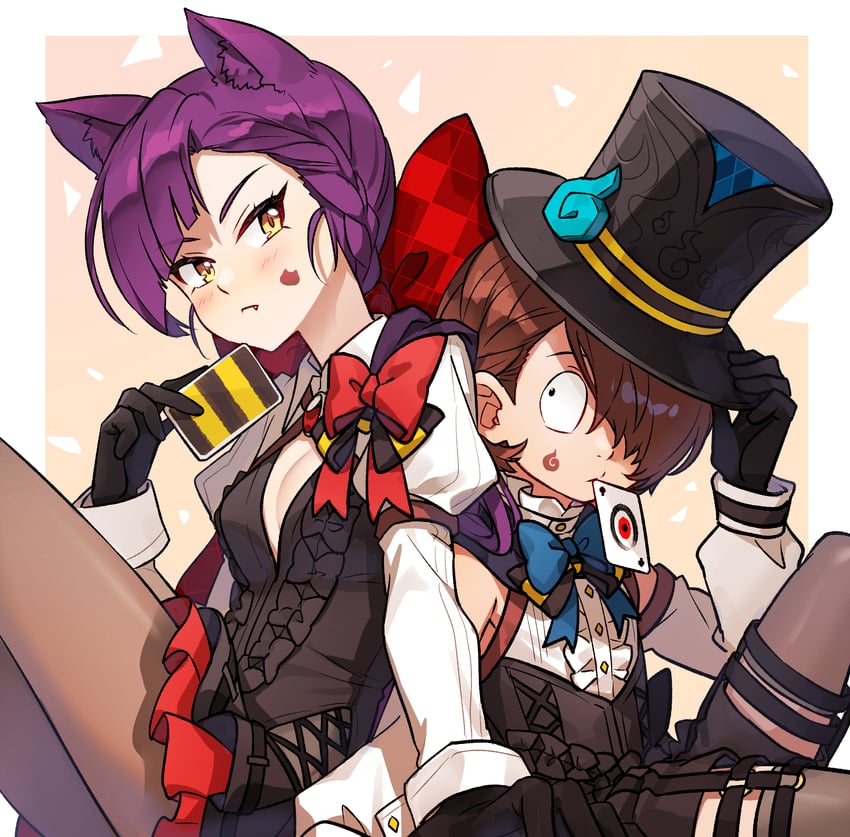 lynette, lyney, nekomusume, and kitarou (genshin impact and 1 more) drawn by silanduqiaocui