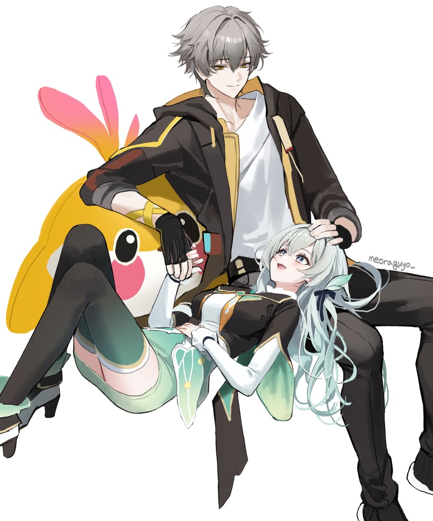 trailblazer, firefly, and caelus (honkai and 1 more) drawn by meoyo