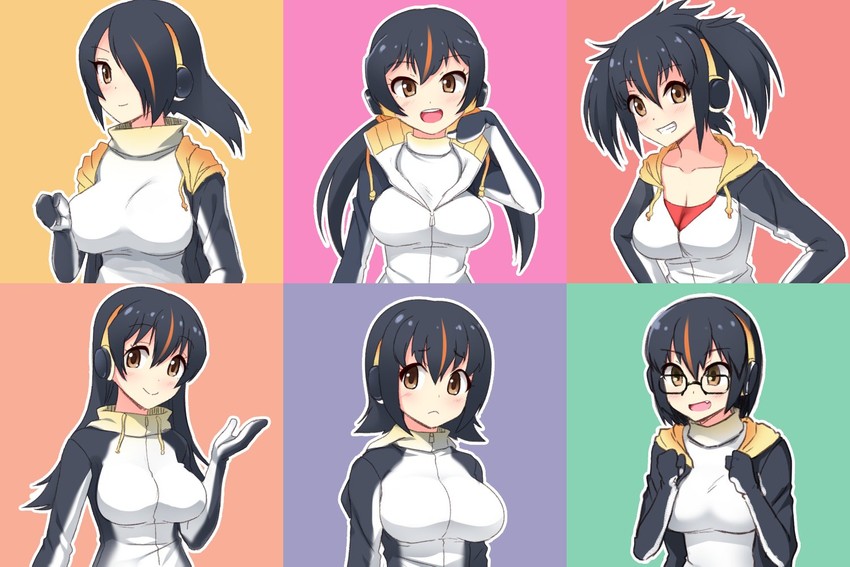 emperor penguin, humboldt penguin, royal penguin, rockhopper penguin, gentoo penguin, and 1 more (kemono friends) drawn by totokichi
