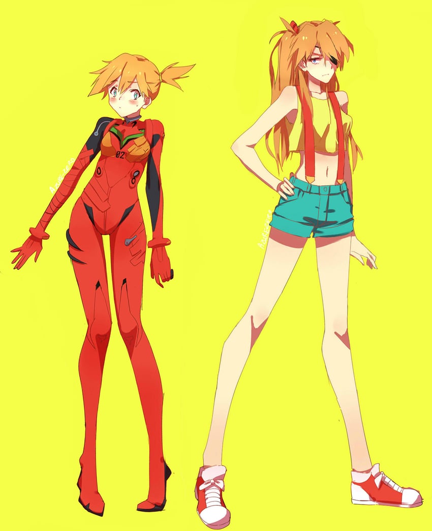 souryuu asuka langley and misty (pokemon and 1 more) drawn by azure-zer0