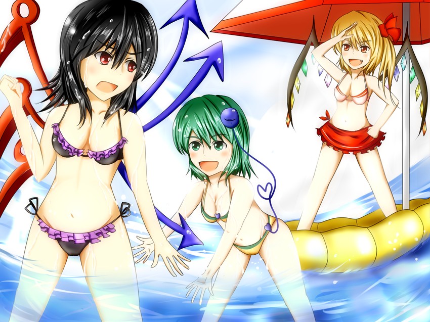 flandre scarlet, komeiji koishi, and houjuu nue (touhou) drawn by kamesys