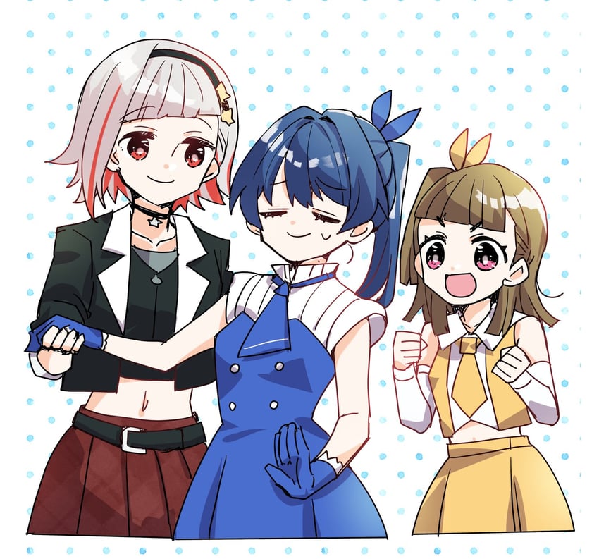 murano sayaka, yugiri tsuzuri, and kachimachi kosuzu (love live! and 1 more) drawn by kanduki_kamibukuro