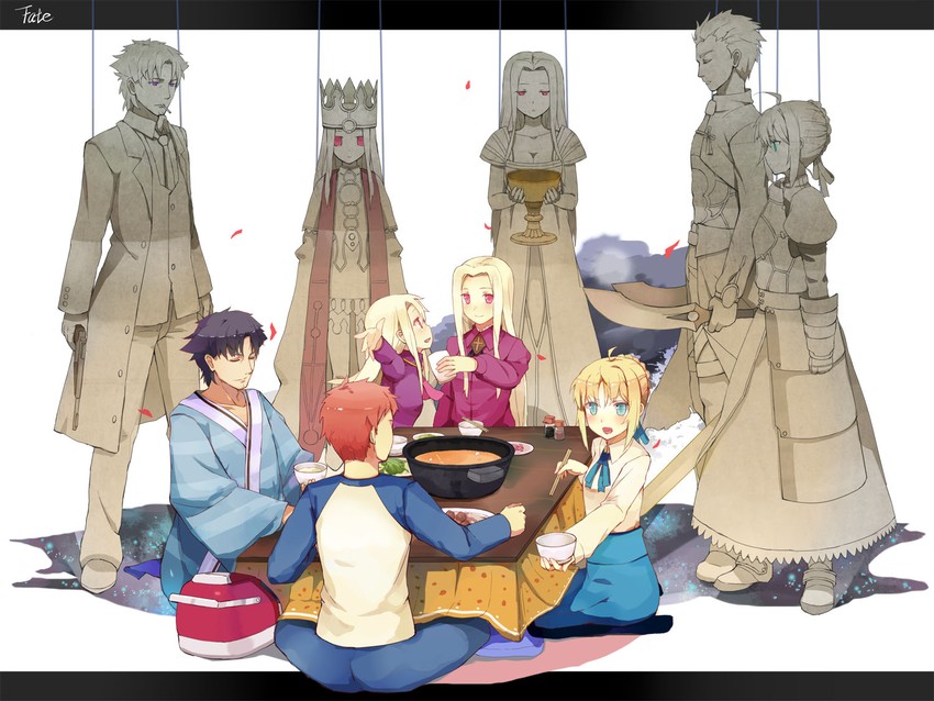 artoria pendragon, saber, illyasviel von einzbern, emiya shirou, archer, and 2 more (fate and 2 more) drawn by evers