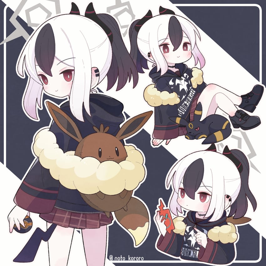 kayoko, eevee, rotom, umbreon, and rotom phone (blue archive and 1 more) drawn by noto_(user_dajk3722)