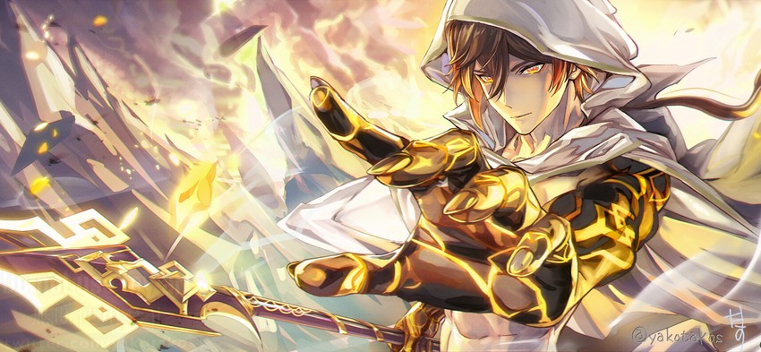 zhongli and rex lapis (genshin impact) drawn by aratakosu_(tako's)