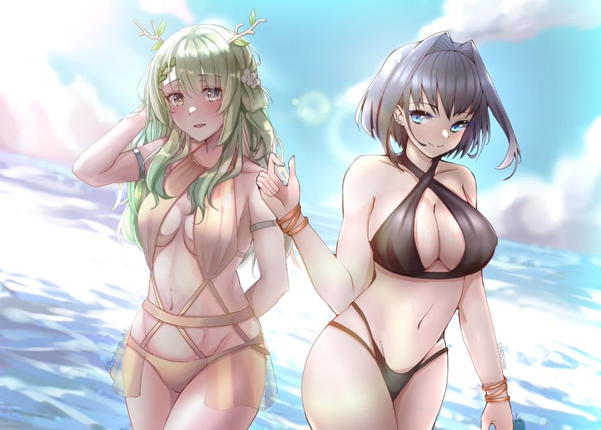 ouro kronii and ceres fauna (hololive and 1 more) drawn by 1340smile and porukana
