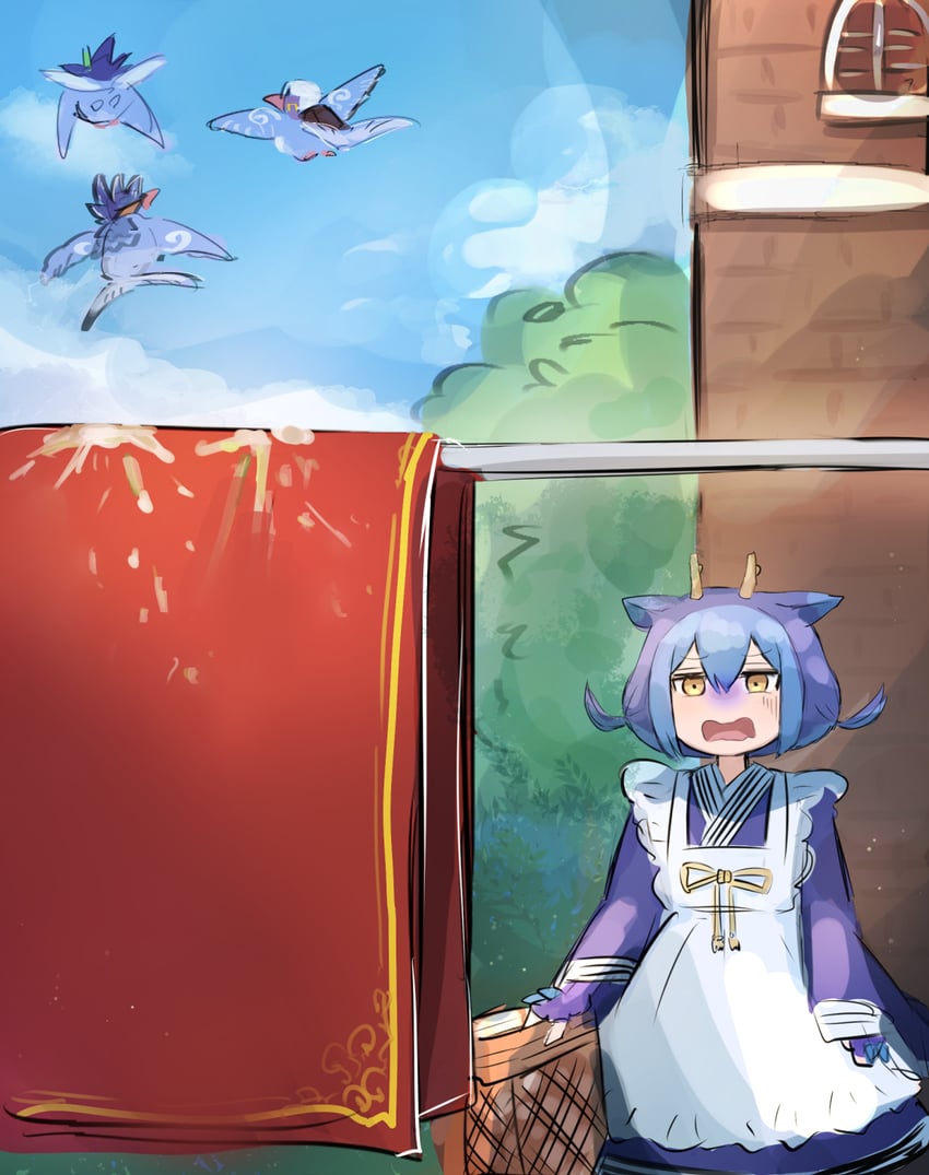 laundry dragonmaid and floowandereeze & snowl (yu-gi-oh!) drawn by hatano_kiyoshi