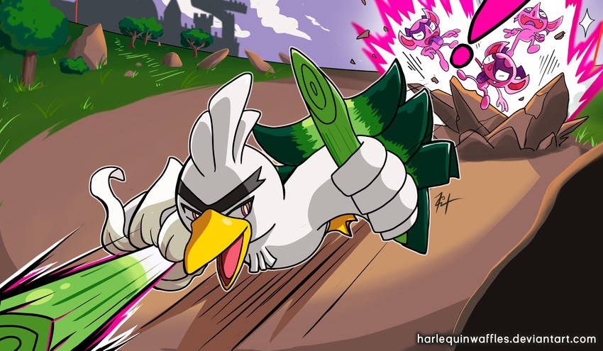 sirfetch'd and impidimp (pokemon) drawn by harlequinwaffles