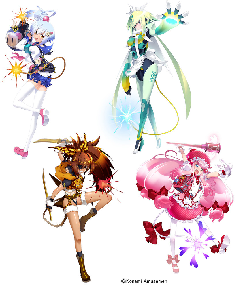 white bomberman, momoko, shiro, emera, and oren (bombergirl and 2 more) drawn by bombergirl573