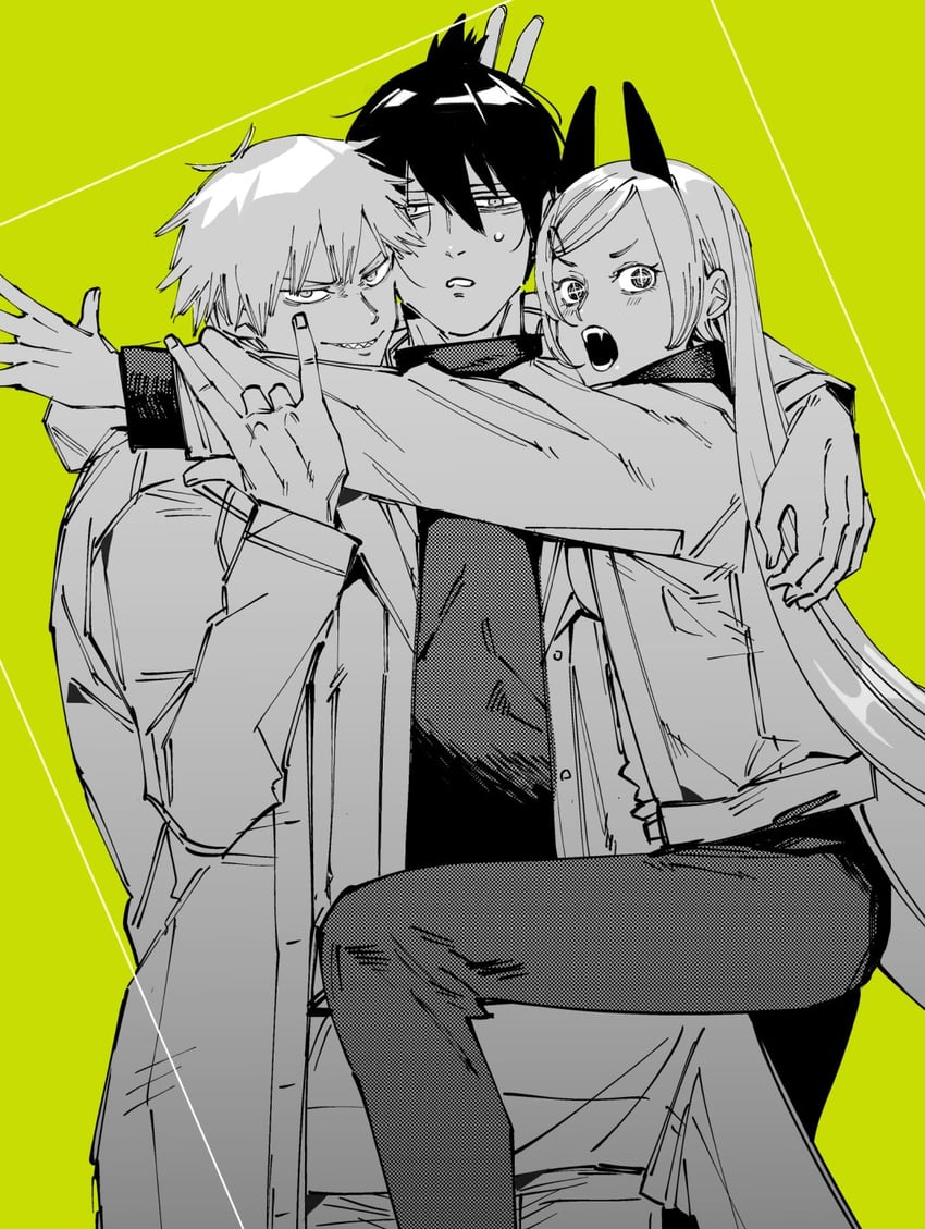 power, denji, and hayakawa aki (chainsaw man) drawn by kanitumuri