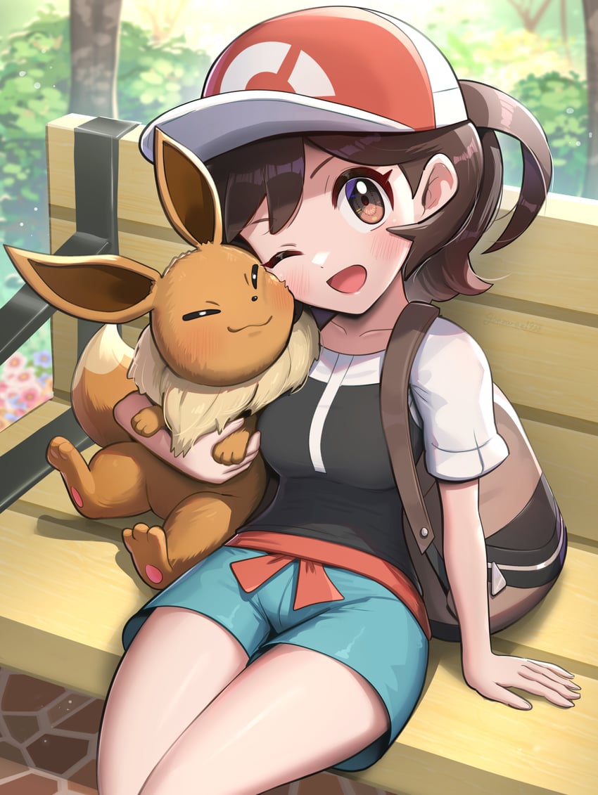 eevee and elaine (pokemon and 1 more) drawn by gonzarez