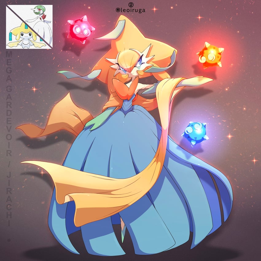 gardevoir, mega gardevoir, jirachi, and minior (pokemon) drawn by leoiruga