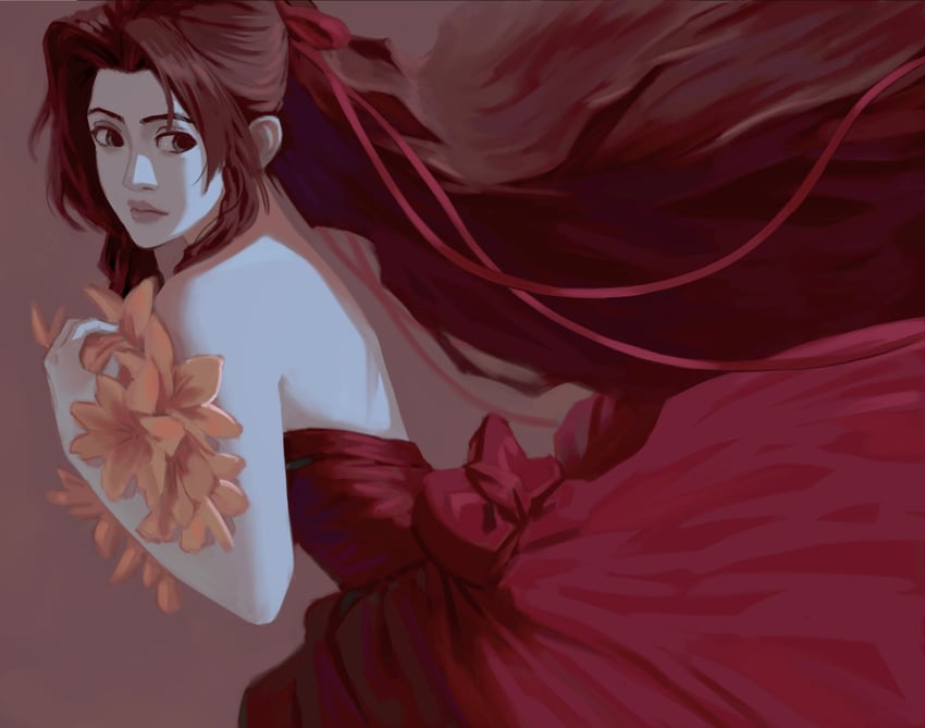 aerith gainsborough (final fantasy and 2 more) drawn by jeseni