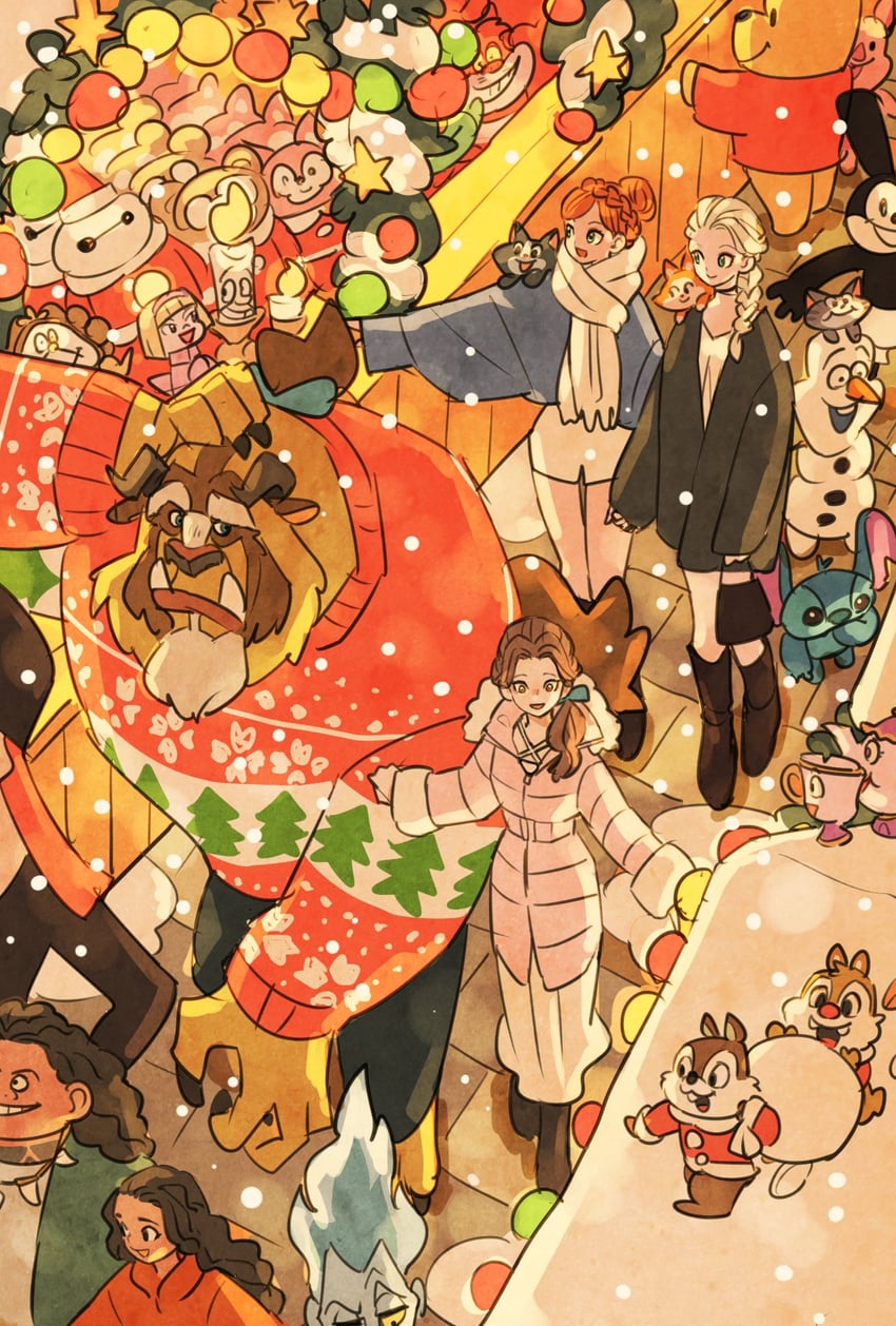 elsa, anna, mickey mouse, belle, baymax, and 20 more (frozen and 13 more) drawn by takeuchi_ryousuke