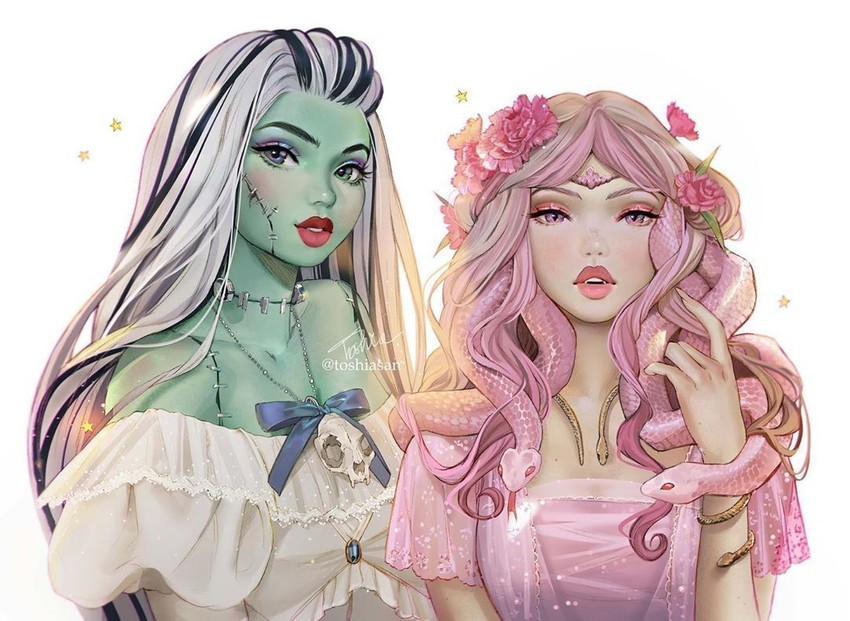 frankie stein and viperine gorgon (monster high) drawn by toshiasan