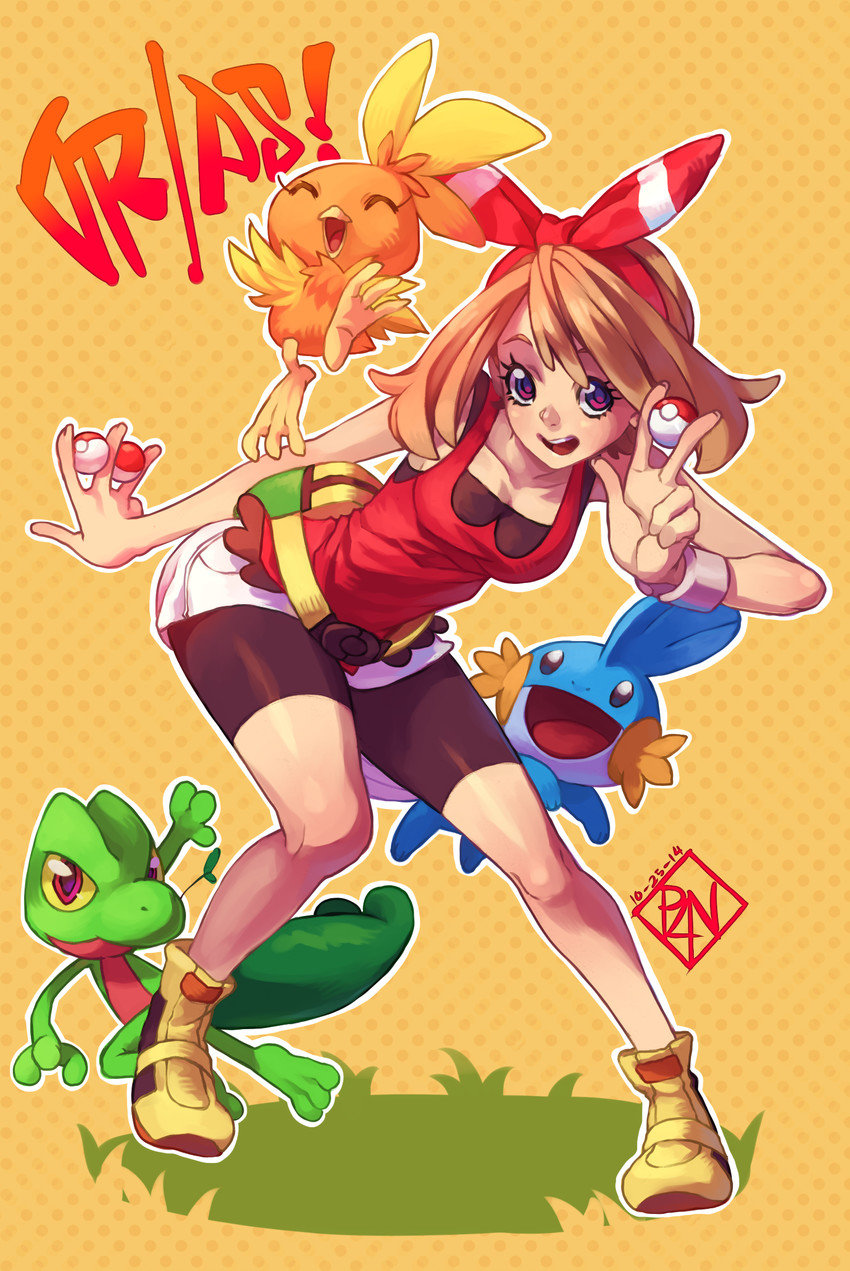 may, torchic, mudkip, and treecko (pokemon and 1 more) drawn by poch4n