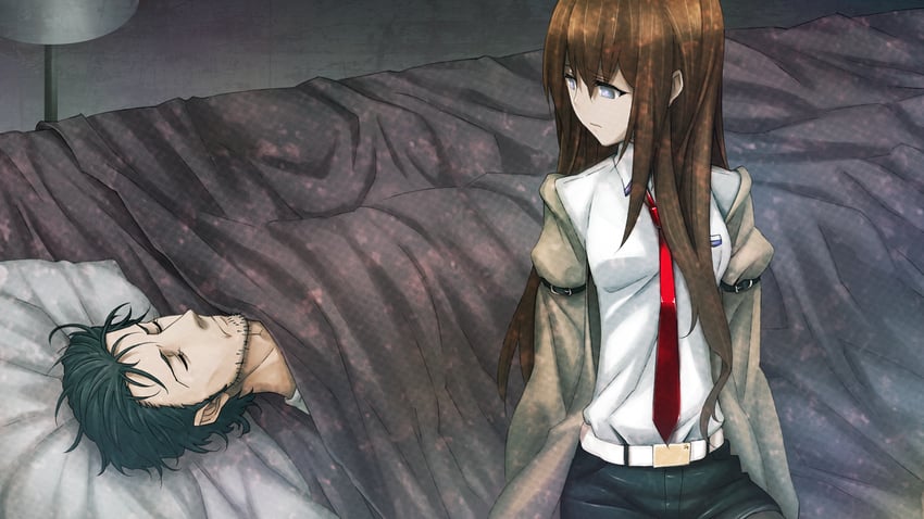 makise kurisu and okabe rintarou (steins;gate and 1 more) drawn by huke