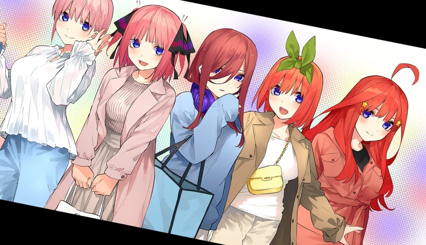 nakano nino, nakano miku, nakano yotsuba, nakano itsuki, and nakano ichika (go-toubun no hanayome) drawn by haruba_negi