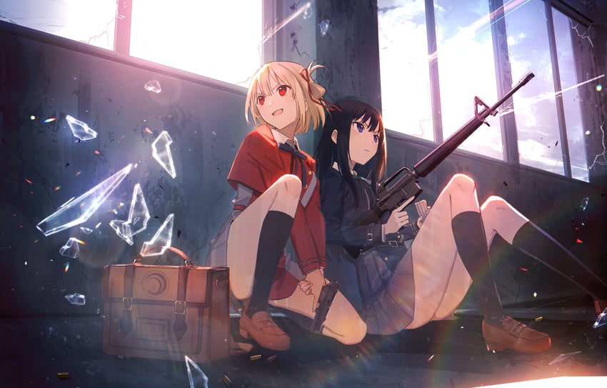 nishikigi chisato and inoue takina (lycoris recoil) drawn by alt_(apou)
