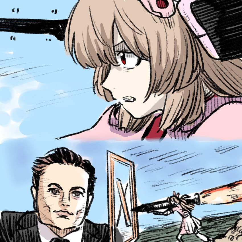 natori sana and elon musk (neon genesis evangelion and 2 more) drawn by kajika_(kazika_mtk16)