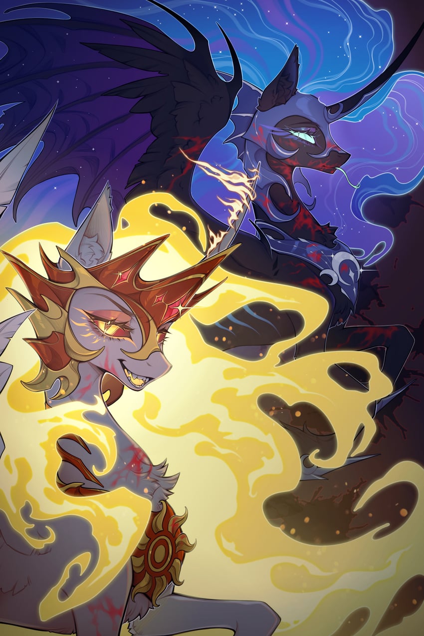 princess luna, princess celestia, nightmare moon, and daybreaker (my little pony and 1 more) drawn by atardanto