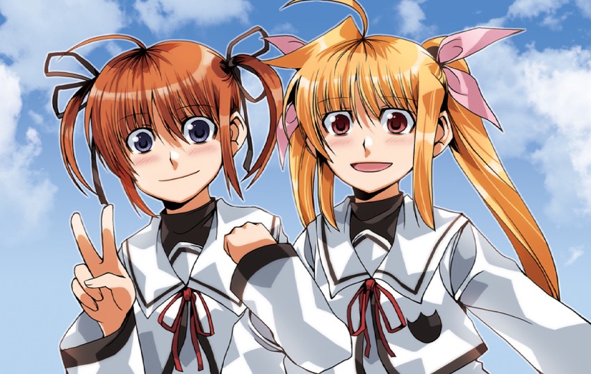 fate testarossa and takamachi nanoha (lyrical nanoha and 2 more) drawn by clipe