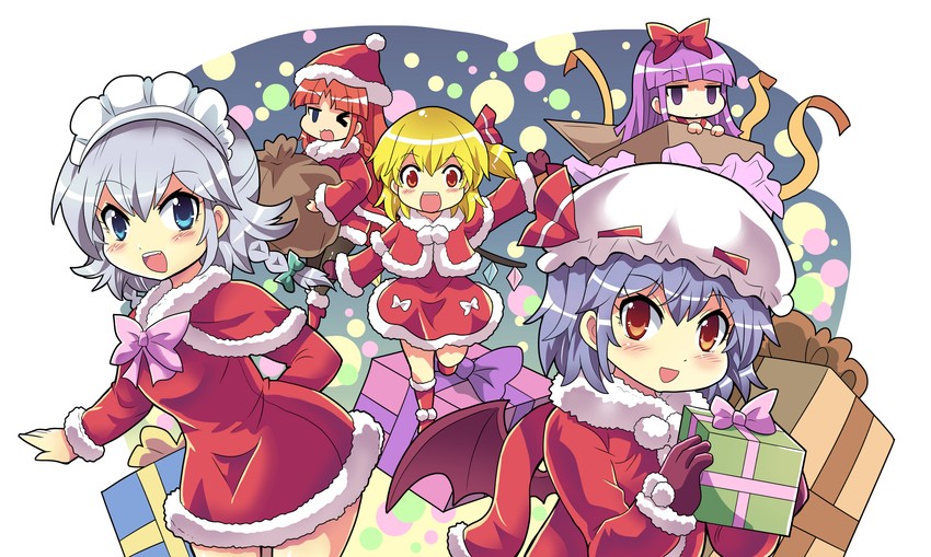 remilia scarlet, flandre scarlet, izayoi sakuya, patchouli knowledge, and hong meiling (touhou) drawn by colonel_aki