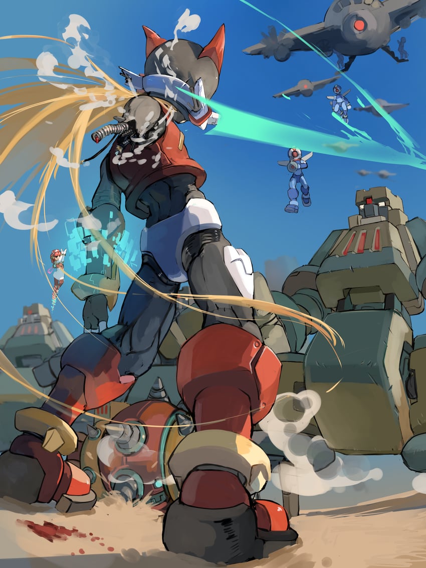 zero, zero(z), pantheon, and golem (mega man and 2 more) drawn by omochi_(mochi_skymega)