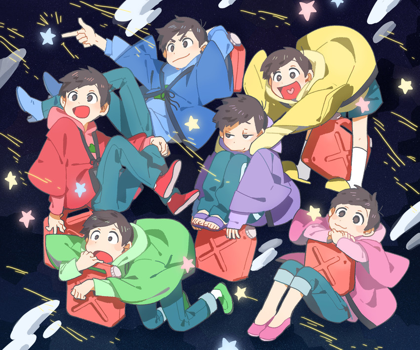 matsuno osomatsu, matsuno karamatsu, matsuno ichimatsu, matsuno jyushimatsu, matsuno choromatsu, and 1 more (osomatsu and 2 more) drawn by yai_(hachihito)