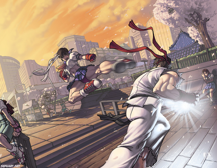 ryu, kasugano sakura, rainbow mika, zangief, hibiki dan, and 2 more (street fighter and 3 more) drawn by speh