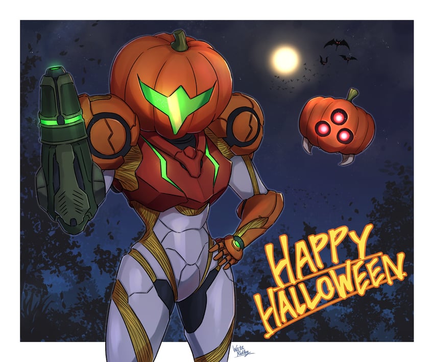 samus aran, metroid, and metroid larva (metroid and 1 more) drawn by wakaba_(wata_ridley)