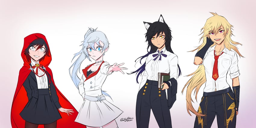 ruby rose, weiss schnee, yang xiao long, and blake belladonna (rwby) drawn by sytokun