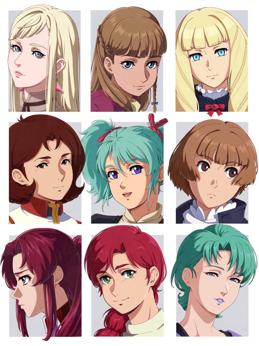 gigi andalusia, relena peacecraft, dianna soreil, four murasame, quess paraya, and 4 more (gundam and 8 more) drawn by enelous