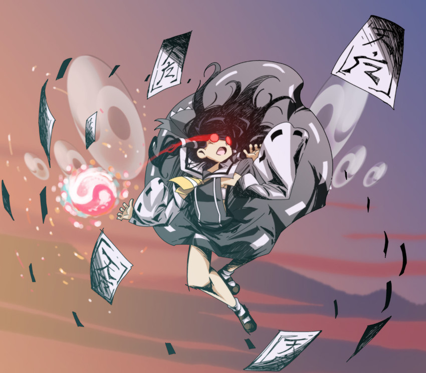hakurei reimu and onimiko (touhou and 1 more) drawn by shokkin