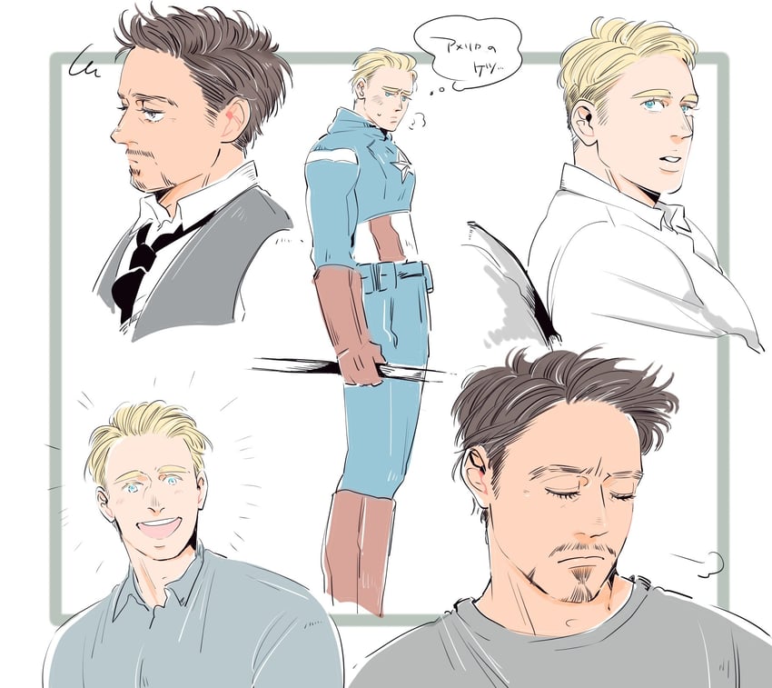 steve rogers, tony stark, and captain america (marvel and 2 more) drawn by my_3rd